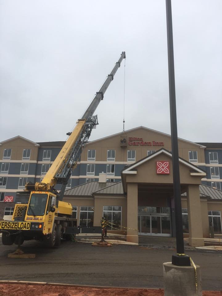 Commercial sign installation with crane in Charlotte, NC