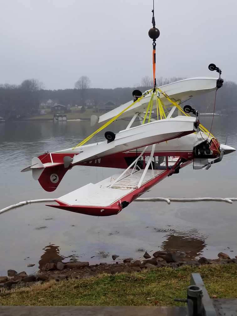 Crane recovery project after plane crash in Lake Norman